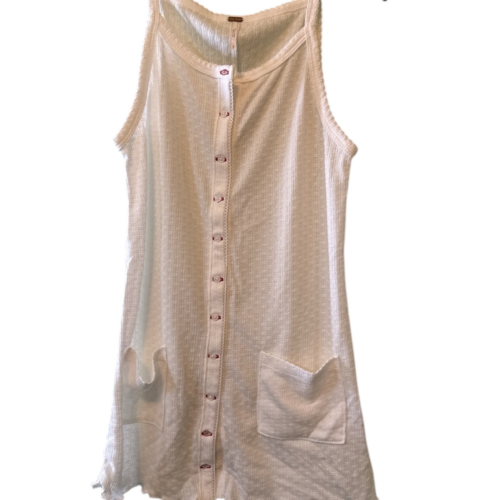 Free People Tank Top Womens Sz Small Long White Sleeveless Button Down Pockets